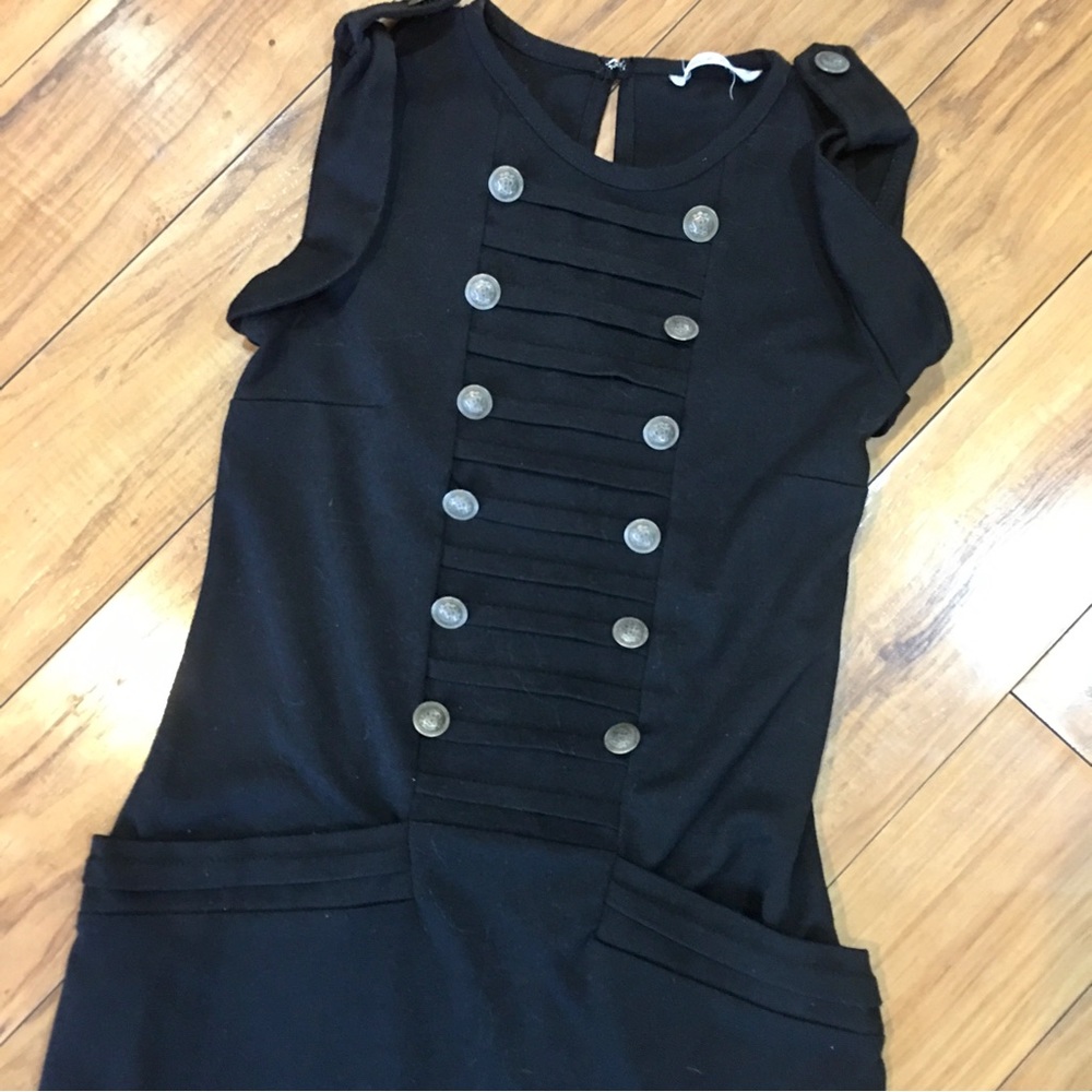 Black mini tuxedo style dress buttons pockets